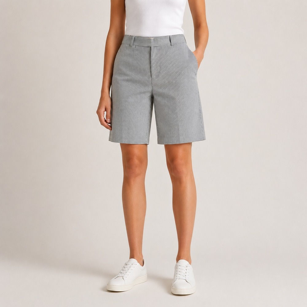 Talbots Petites Navy White Stripe Shorts Sz 12P Cotton Bermuda Nautical Preppy